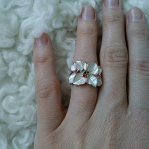 Mixed-metal enameled flower ring